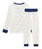 Molton-Pyjama mit hoch geschnittenem Bund für kleine Jungen weiss MARSHMALLOW/weiss MULTICO