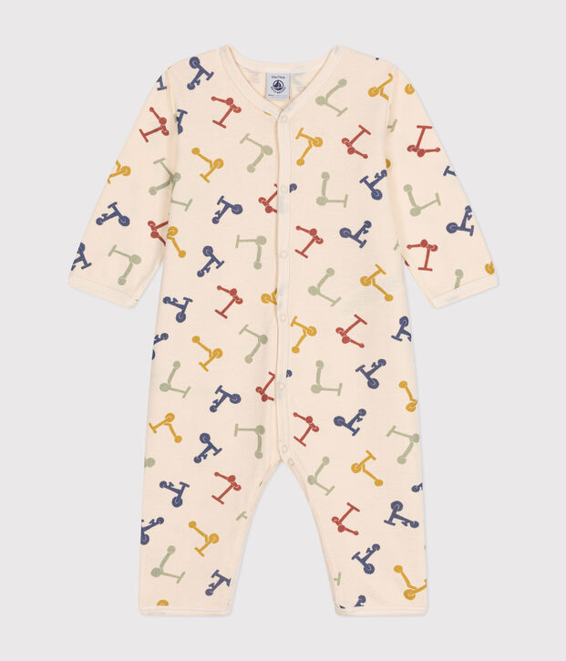 Baby-Strampler ohne F&uuml;&szlig;e aus Baumwolle naturfarben/blau