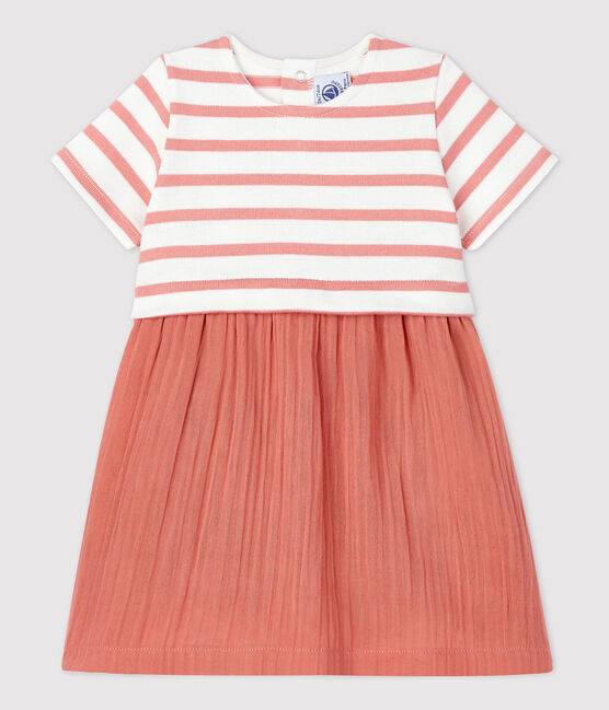 Bio-Babykleid aus Musselin und dichtem Jersey weiss MARSHMALLOW/ PAPAYE