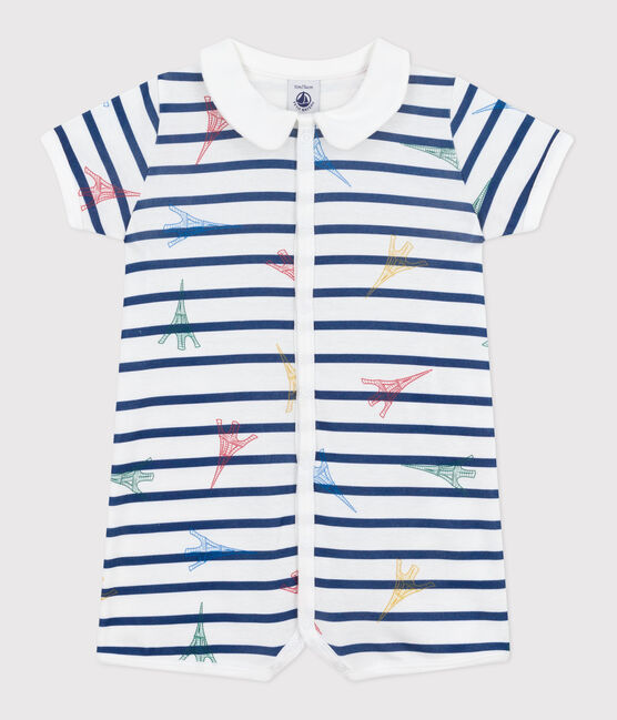 Baby-Kurzoverall Paris aus Baumwolle weiss ECUME/weiss MULTICO