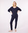 Damen-Pyjama aus einfarbiger Baumwolle blau SMOKING