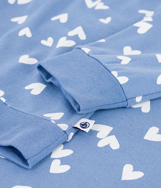 Damen-Pyjama aus Baumwolle mit Herzmotiv blau/weiss
