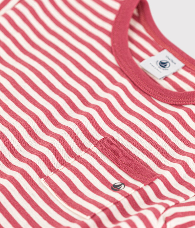 Kurz&auml;rmeliges gestreiftes Baby-T-Shirt aus gestreiftem geflammtem Jersey. rosa PAPI/beige AVALANCHE