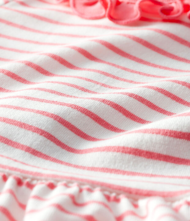 Gestreiftes Baby-Kleid mit R&uuml;schenkragen f&uuml;r M&auml;dchen weiss/rosa