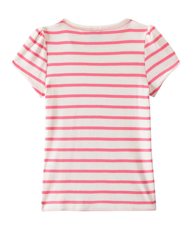 Geringeltes M&auml;dchen-T-Shirt weiss/rosa