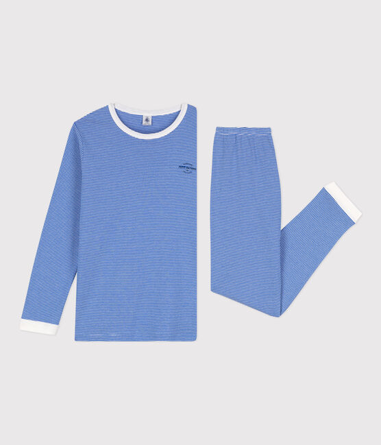 Pyjama aus Baumwolle mit Ringelstreifen für Mädchen/Jungen blau PERSE/weiss MARSHMALLOW