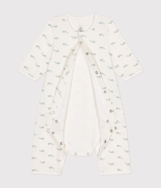 Bodyjama ohne Füßchen aus Baumwolle für Babys weiss MARSHMALLOW/ HERBIER