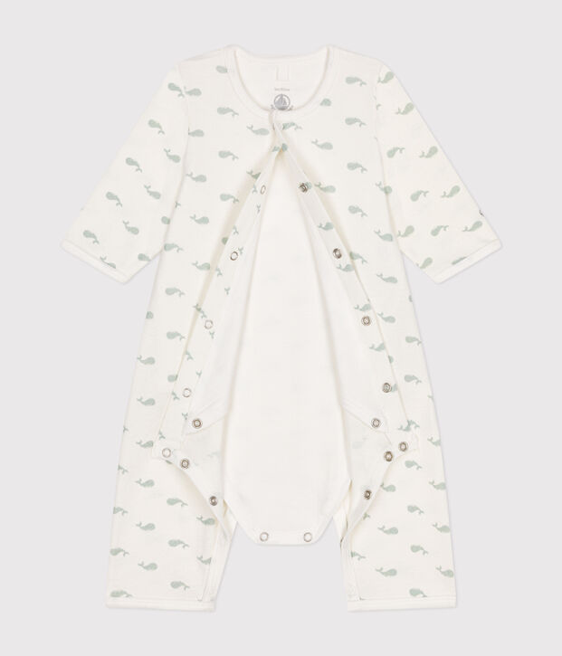 Bodyjama ohne F&uuml;&szlig;chen aus Baumwolle f&uuml;r Babys weiss/gr&uuml;n