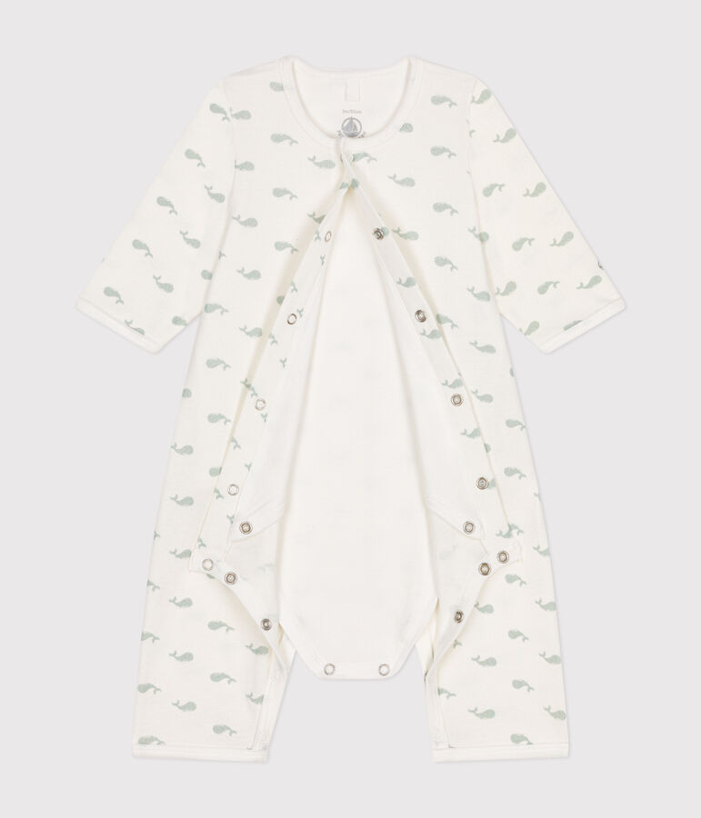 Bodyjama ohne F&uuml;&szlig;chen aus Baumwolle f&uuml;r Babys weiss/gr&uuml;n