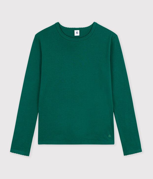 Lang&auml;rmeliges Damen-T-Shirt aus Baumwolle mit Picotkante TREE
