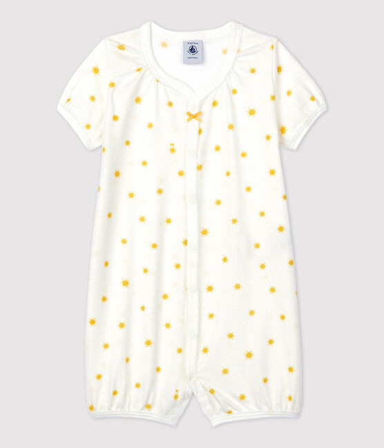 Kurzer Baby-Einteiler aus Bio-Baumwolle mit kleinen Sonnen weiss MARSHMALLOW/ ORGE