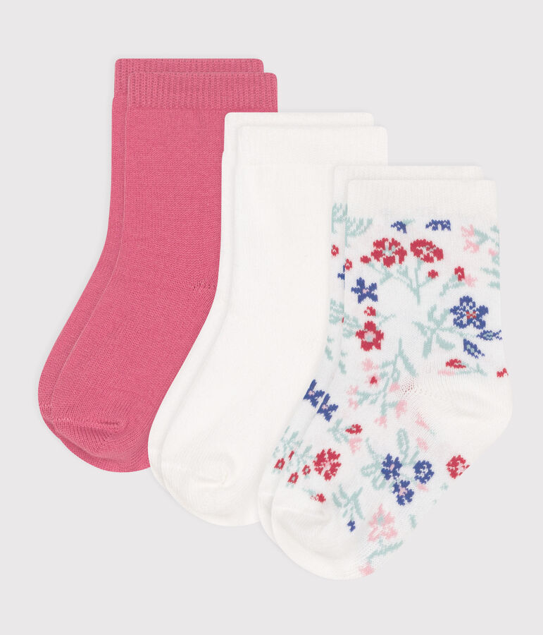 3er-Set Baby-Socken aus gebl&uuml;mter Baumwolle f&uuml;r M&auml;dchen vielfarbig