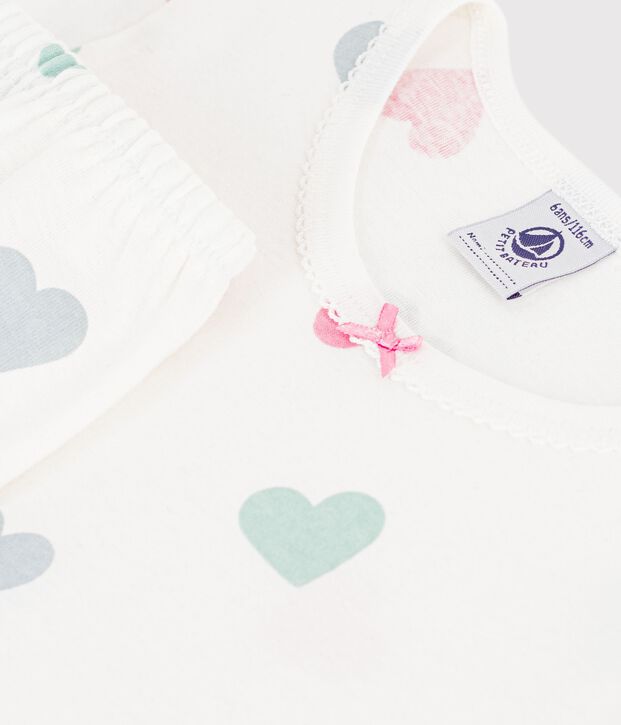 Kurz&auml;rmeliger Kinder-Pyjama mit langen Beinen aus bedruckter Baumwolle weiss/vielfarbig