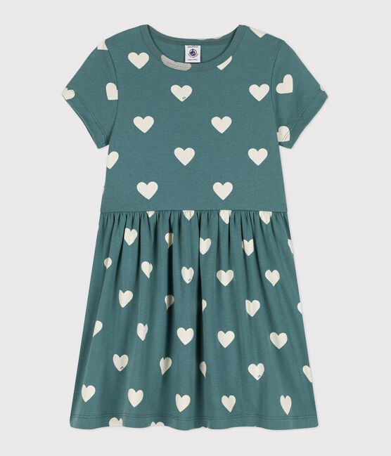 Kurzärmeliges Kleid aus Bio-Baumwolle für Mädchen grün BRUT/weiss AVALANCHE