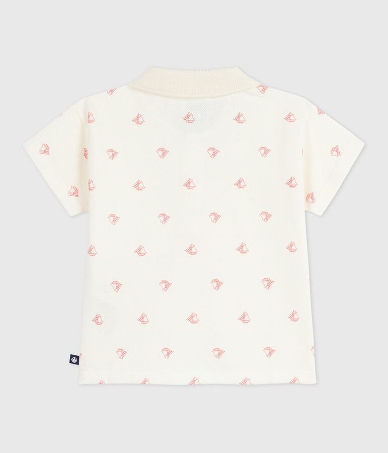 Kurz&auml;rmeliges Baby-Poloshirt aus Baumwolle mit Vintage-Schiffmotiv naturfarben/rot