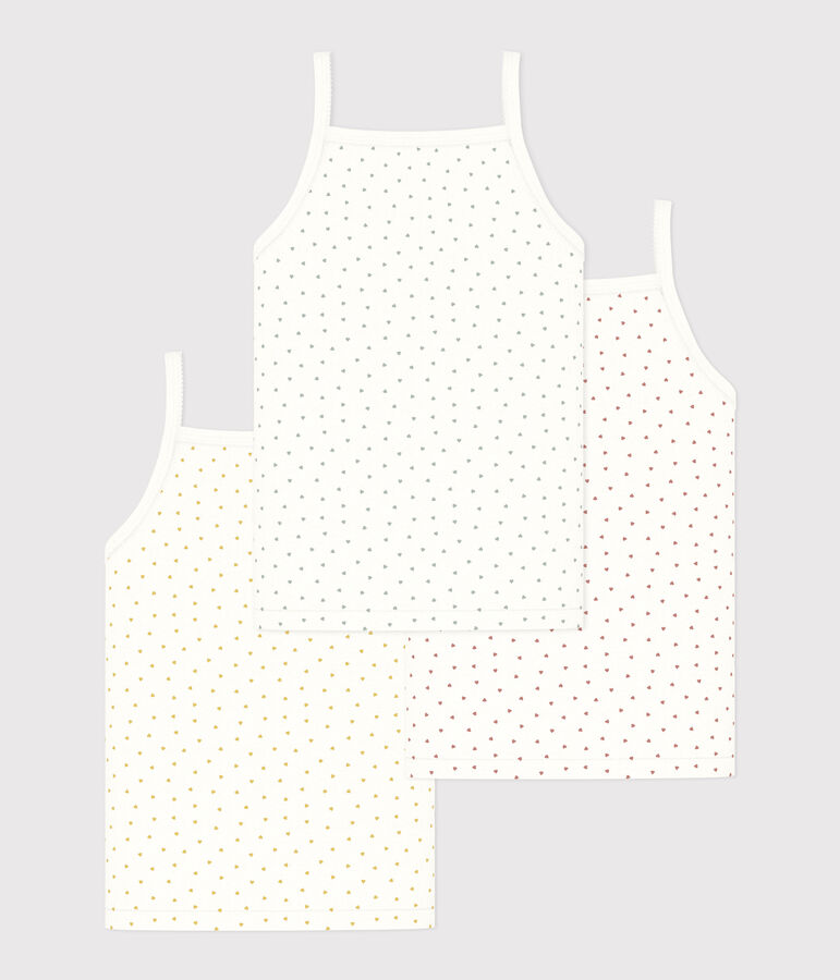 3er-Set Tr&auml;gerhemden aus Baumwolle mit Herzchen f&uuml;r kleine M&auml;dchen vielfarbig