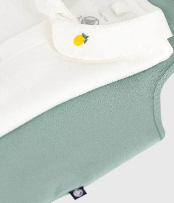 Newborn-Set Latzhose und bestickter Strampler aus einfarbiger Baumwolle grün PAUL