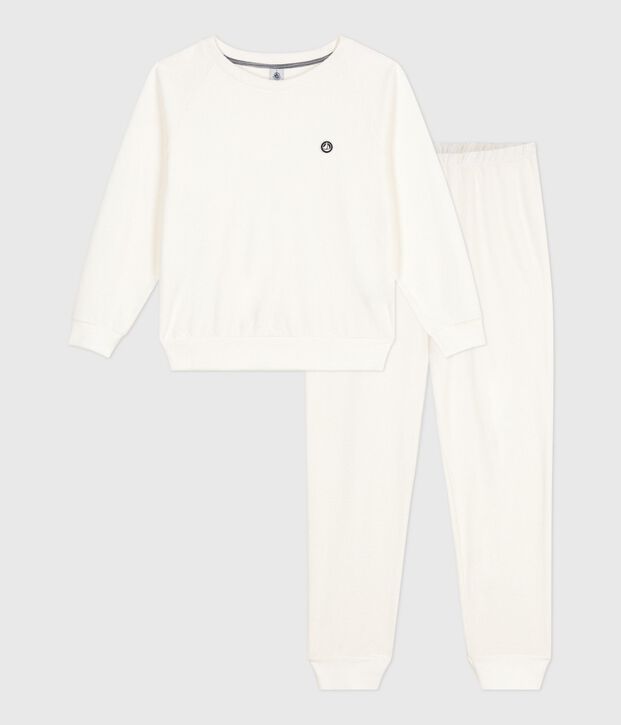 Damen-Pyjama aus einfarbigem Baumwoll-Frottee MILK