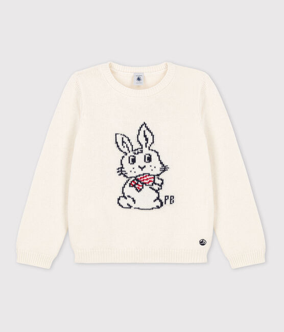 Kinderpullover aus Wolle und Baumwolle für Jungen weiss MARSHMALLOW/weiss MULTICO