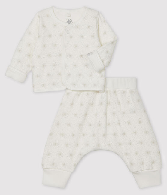 Zweiteiliges Baby-Set aus Doppeljersey, weiss MARSHMALLOW/beige PERLIN