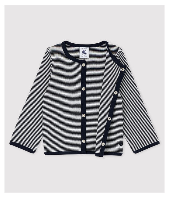 Milleraies-Baby-Cardigan aus 2x2-Rippstrick für Mädchen. blau SMOKING/weiss MARSHMALLOW
