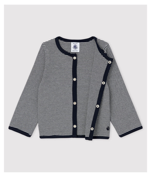 Milleraies-Baby-Cardigan aus 2x2-Rippstrick f&uuml;r M&auml;dchen. blau/weiss
