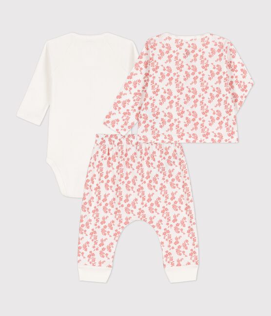 3er-Baby-Set aus Bio-Baumwolle mit Hawaiimuster weiss MARSHMALLOW/ PAPAYE