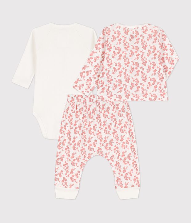 3er-Baby-Set aus Bio-Baumwolle mit Hawaiimuster weiss/rosa