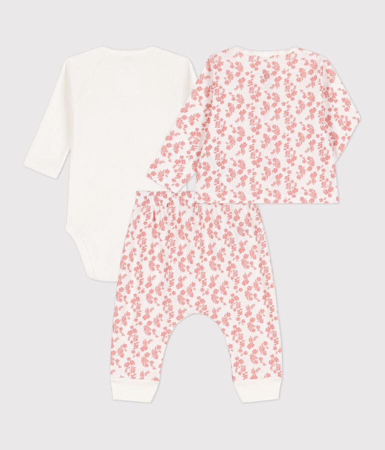 3er-Baby-Set aus Bio-Baumwolle mit Hawaiimuster weiss/rosa