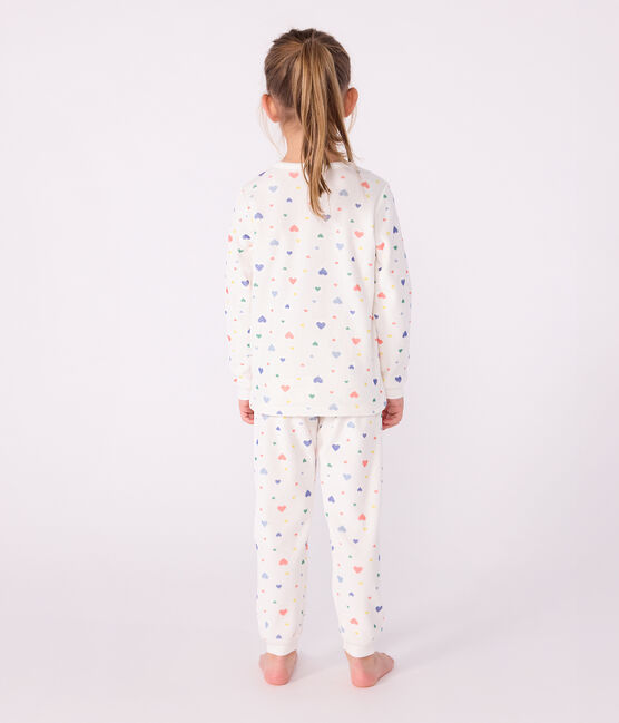 Kinder-Pyjama aus Nicki mit Herzmotiv weiss MARSHMALLOW/weiss MULTICO