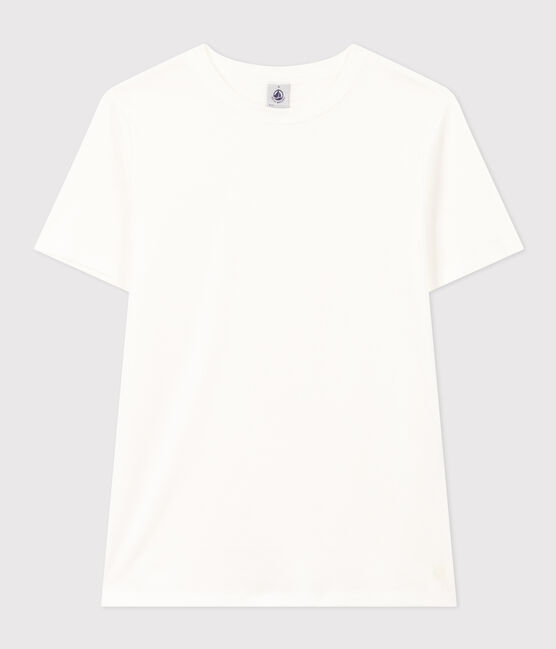 Kurzärmeliges Damen-T-Shirt L'ICONIQUE aus einfarbigem Rippstrick weiss ECUME