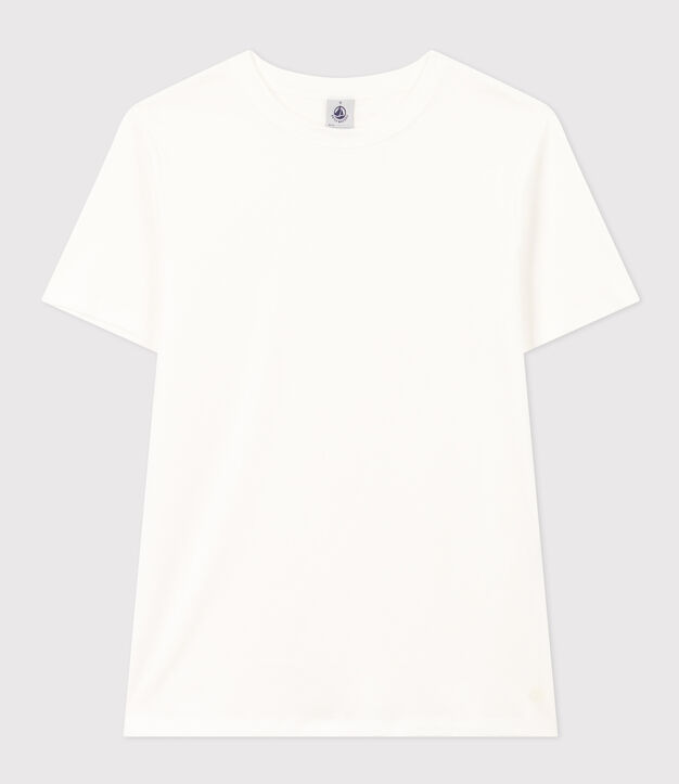 Kurz&auml;rmeliges Damen-T-Shirt L'ICONIQUE aus einfarbigem Rippstrick weiss