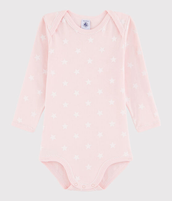 Langärmeliger Baby-Body Mädchen rosa MINOIS/weiss MARSHMALLOW