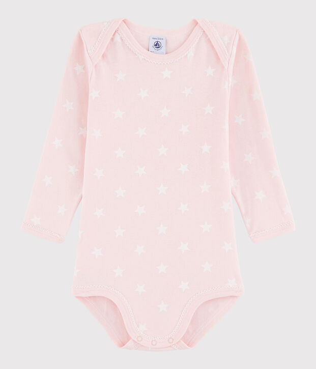Lang&auml;rmeliger Baby-Body M&auml;dchen rosa/weiss