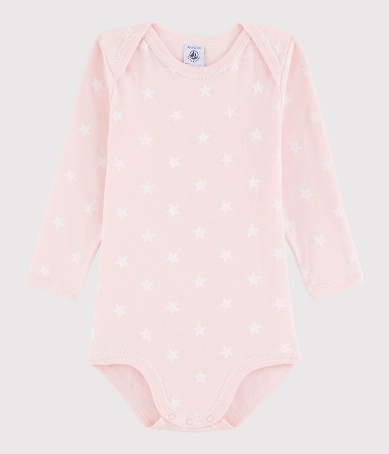 Lang&auml;rmeliger Baby-Body M&auml;dchen rosa MINOIS/weiss MARSHMALLOW