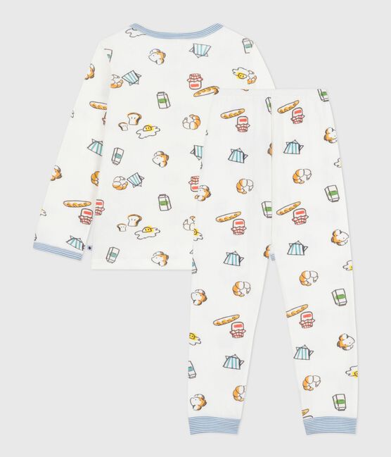 Kinder-Pyjama aus Doppeljersey mit Frühstücks-Motiv weiss MARSHMALLOW/weiss MULTICO