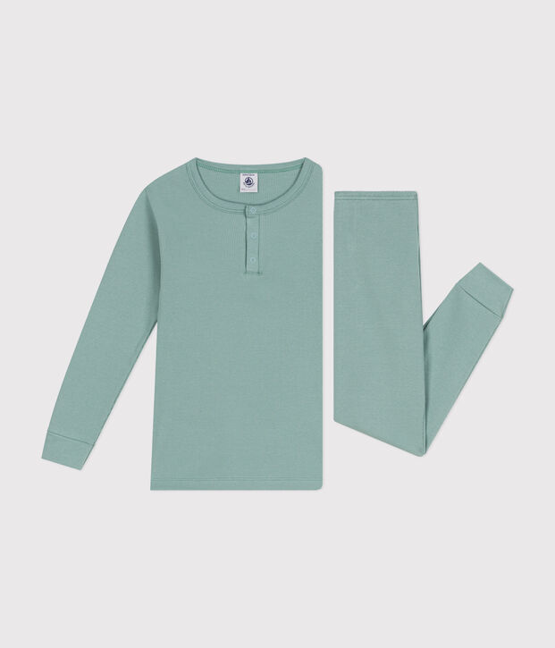 Kinder-Pyjama aus einfarbiger Baumwolle gr&uuml;n