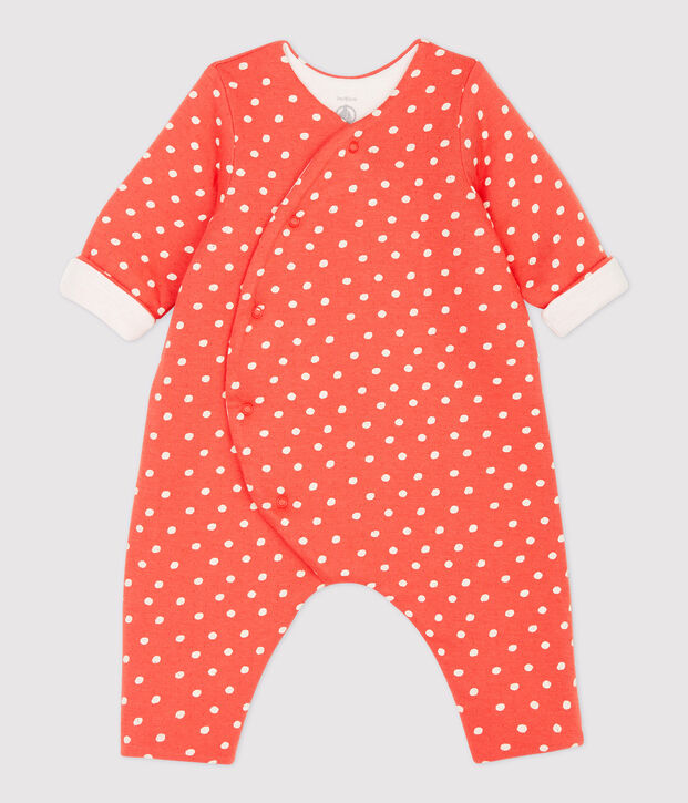 Langer Baby-Overall aus Bio-Baumwolle mit Punktmuster orange/weiss
