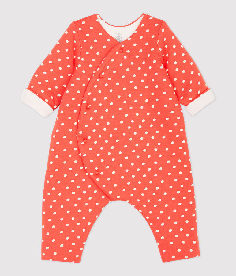 Langer Baby-Overall aus Bio-Baumwolle mit Punktmuster orange/weiss