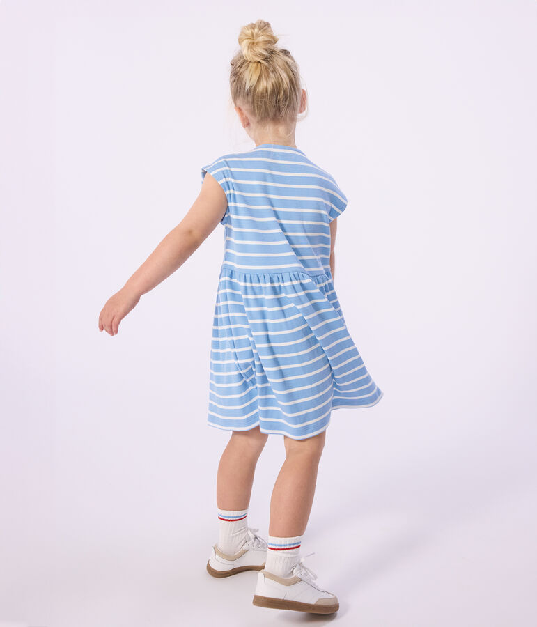 &Auml;rmelloses Kinder-Kleid aus Baumwolle mit Streifen blau/weiss