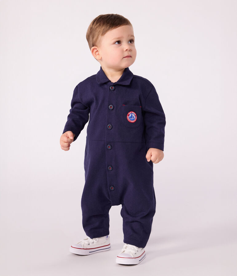 Langer Baby-Overall aus einfarbiger Baumwolle im Tankwart-Stil blau