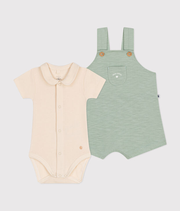 Baby-Latzhosen-Kombination aus geflammtem Jersey gr&uuml;n