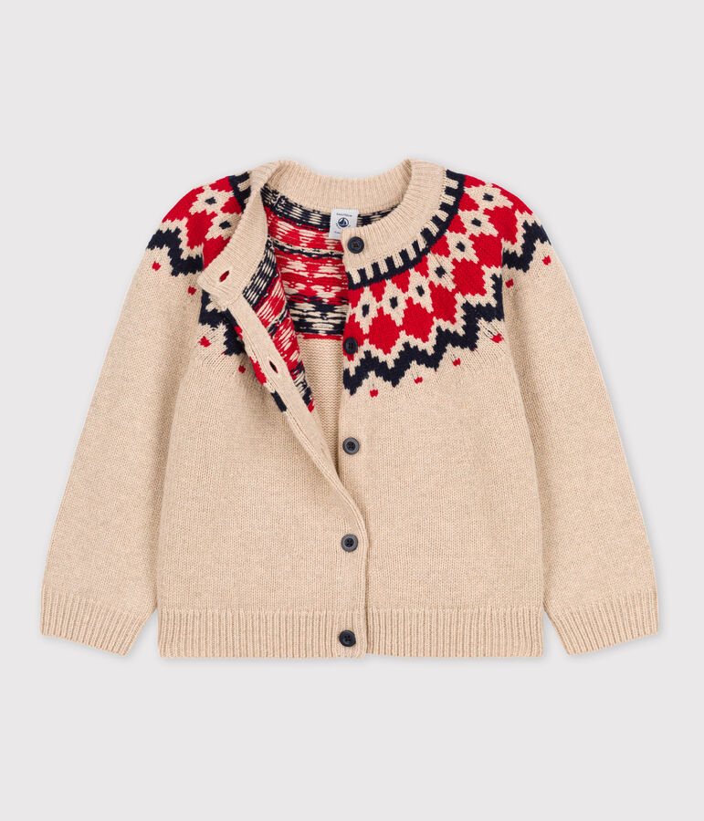 Kinder-Cardigan aus Wolle und Baumwolle f&uuml;r M&auml;dchen beige/vielfarbig