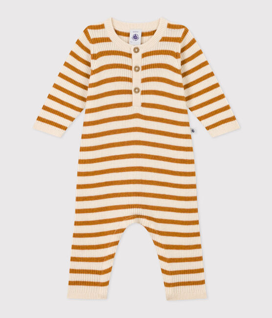 Gestreifter Baby-Overall aus Strick weiss AVALANCHE/ ECUREUIL
