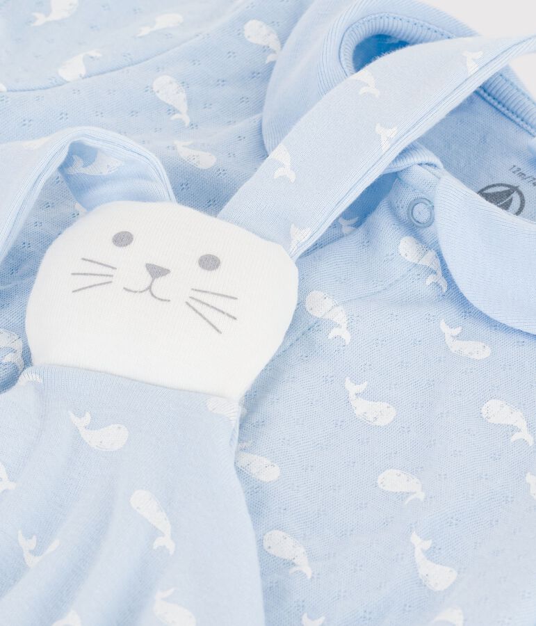 Baby-Geschenkset Overall und Kuscheltier mit Walmotiven blau/weiss