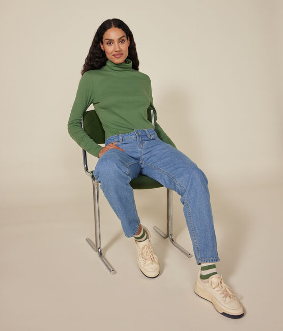 Damen-Rollkragenshirt "L'Iconique" aus Baumwolle grün PALMERAIE