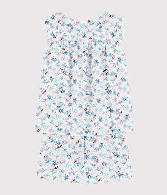 Kinder-Kurzpyjama aus feiner Baumwolle mit Windröschenmotiv für Mädchen weiss MARSHMALLOW/weiss MULTICO