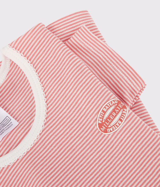 Kinder-Kurzpyjama aus Bio-Baumwolle mit rosa Ringelstreifen für Mädchen rosa PAPAYE/ MARSHMALLOW