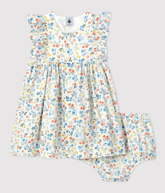 Babykleid mit Bloomers aus Popeline und mit Blumenmuster weiss MARSHMALLOW/weiss MULTICO