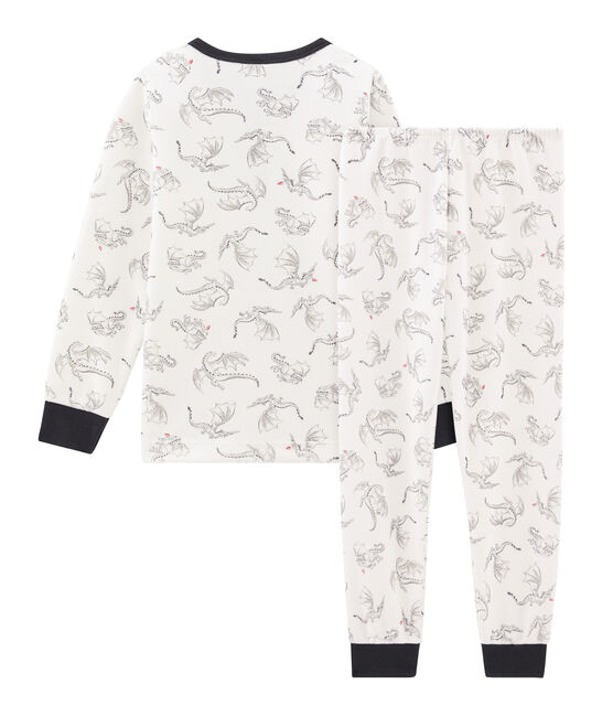 Samt-Pyjama für kleine Jungen weiss MARSHMALLOW/weiss MULTICO